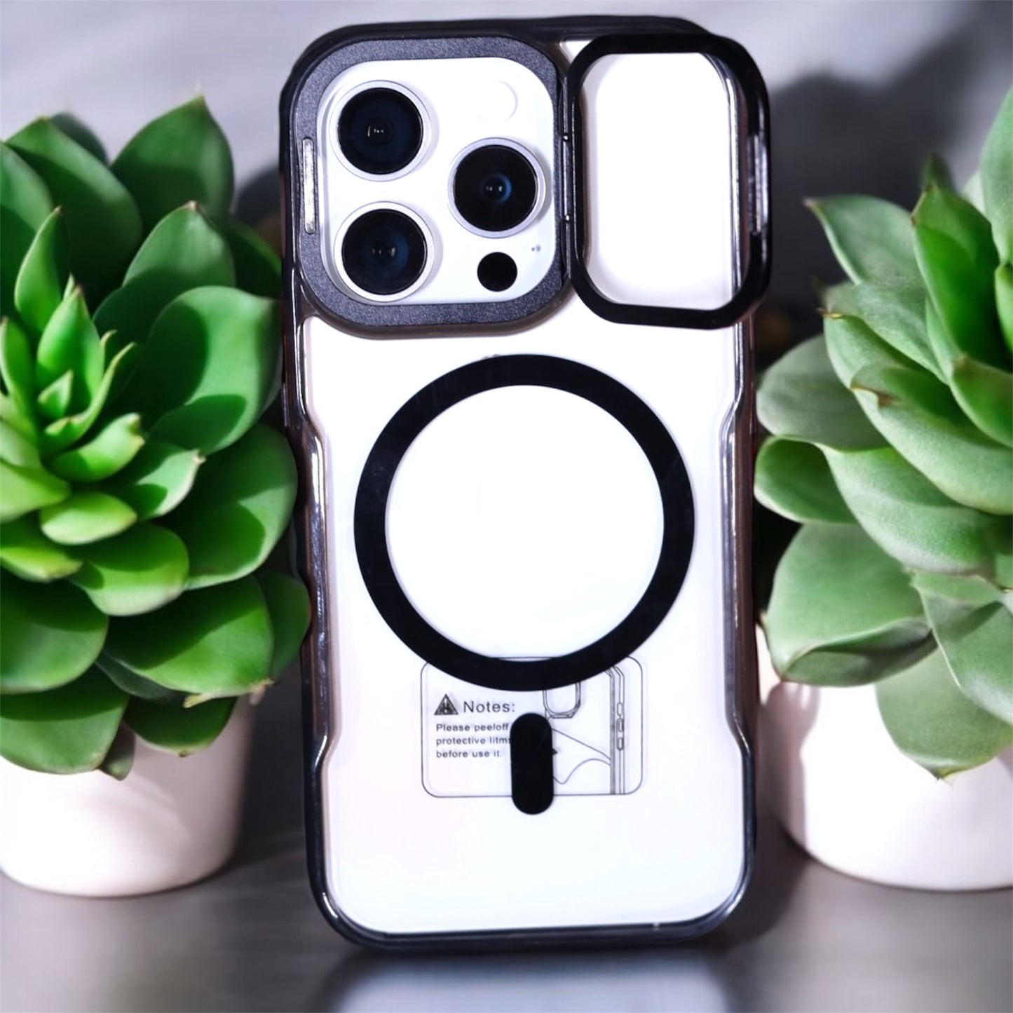 Premium Hybrid Back Cover Case for iPhone Compatible with MagSafe | Built-in Stand | Shockproof side fit for iPhone (Thermoplastic & TPU, transparent Back)