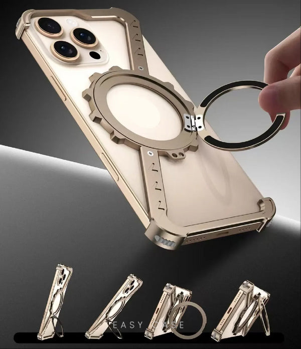 Gear Z-shaped tiatnium metal Rotating Case for iPhone with Magsafe stand