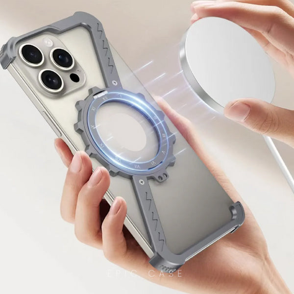 Gear Z-shaped tiatnium metal Rotating Case for iPhone with Magsafe stand
