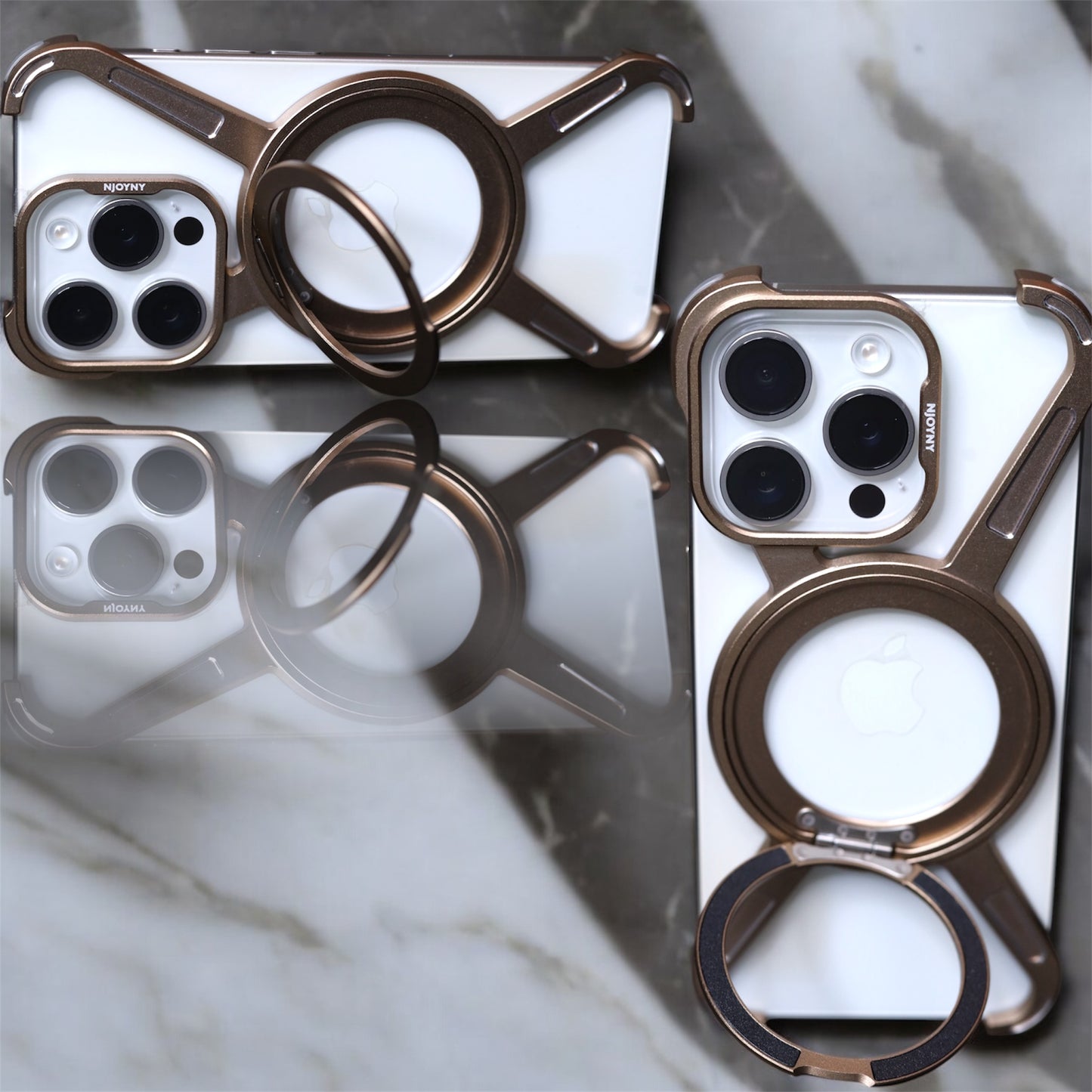 EPIC CASE - Metal Alloy Tiatnium X Shape Bumper Case with Magsafe & Rotating Stand