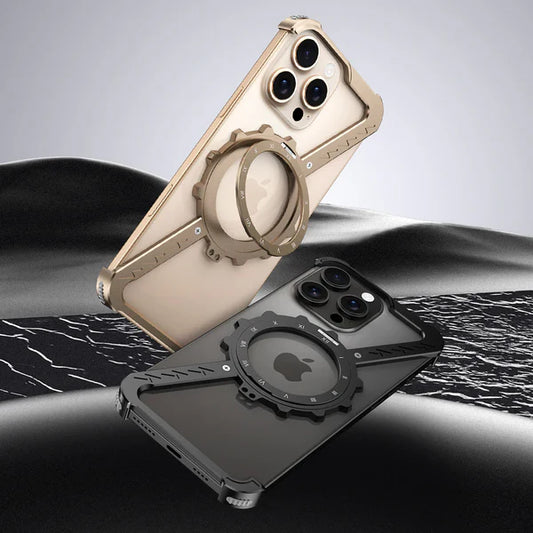 Gear Z-shaped tiatnium metal Rotating Case for iPhone with Magsafe stand