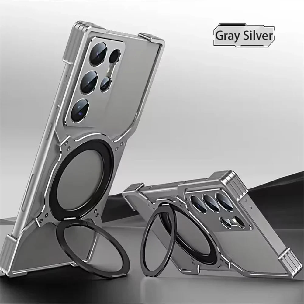 EPIC CASE - Metal Alloy Tiatnium X Shape Bumper Case with Magsafe & Rotating Stand
