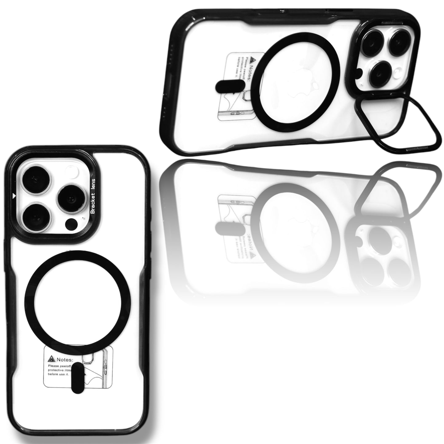 Premium Hybrid Back Cover Case for iPhone Compatible with MagSafe | Built-in Stand | Shockproof side fit for iPhone (Thermoplastic & TPU, transparent Back)