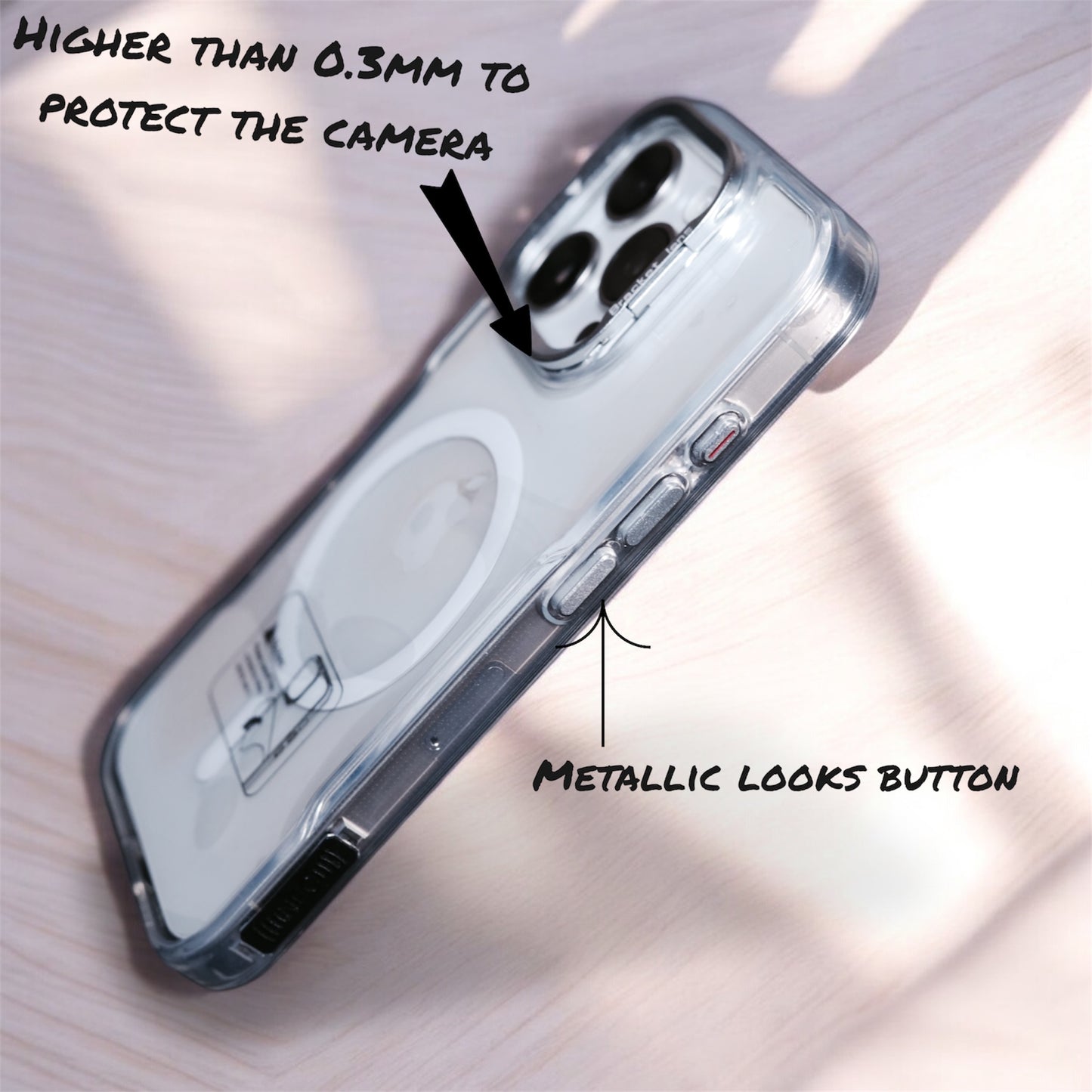 Premium Hybrid Back Cover Case for iPhone Compatible with MagSafe | Built-in Stand | Shockproof side fit for iPhone (Thermoplastic & TPU, transparent Back)